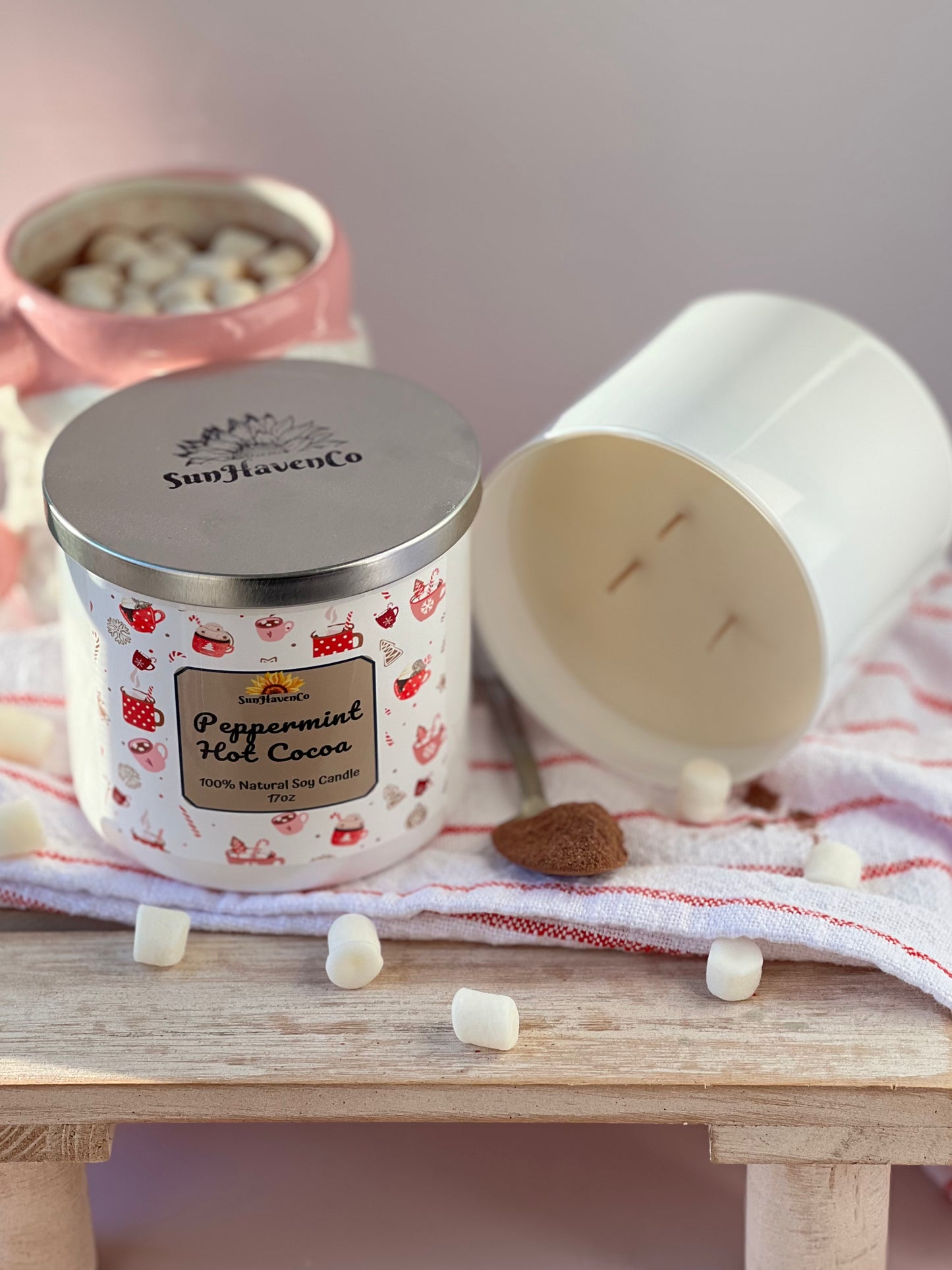 Peppermint Hot Cocoa Christmas Candle - SunHavenCo