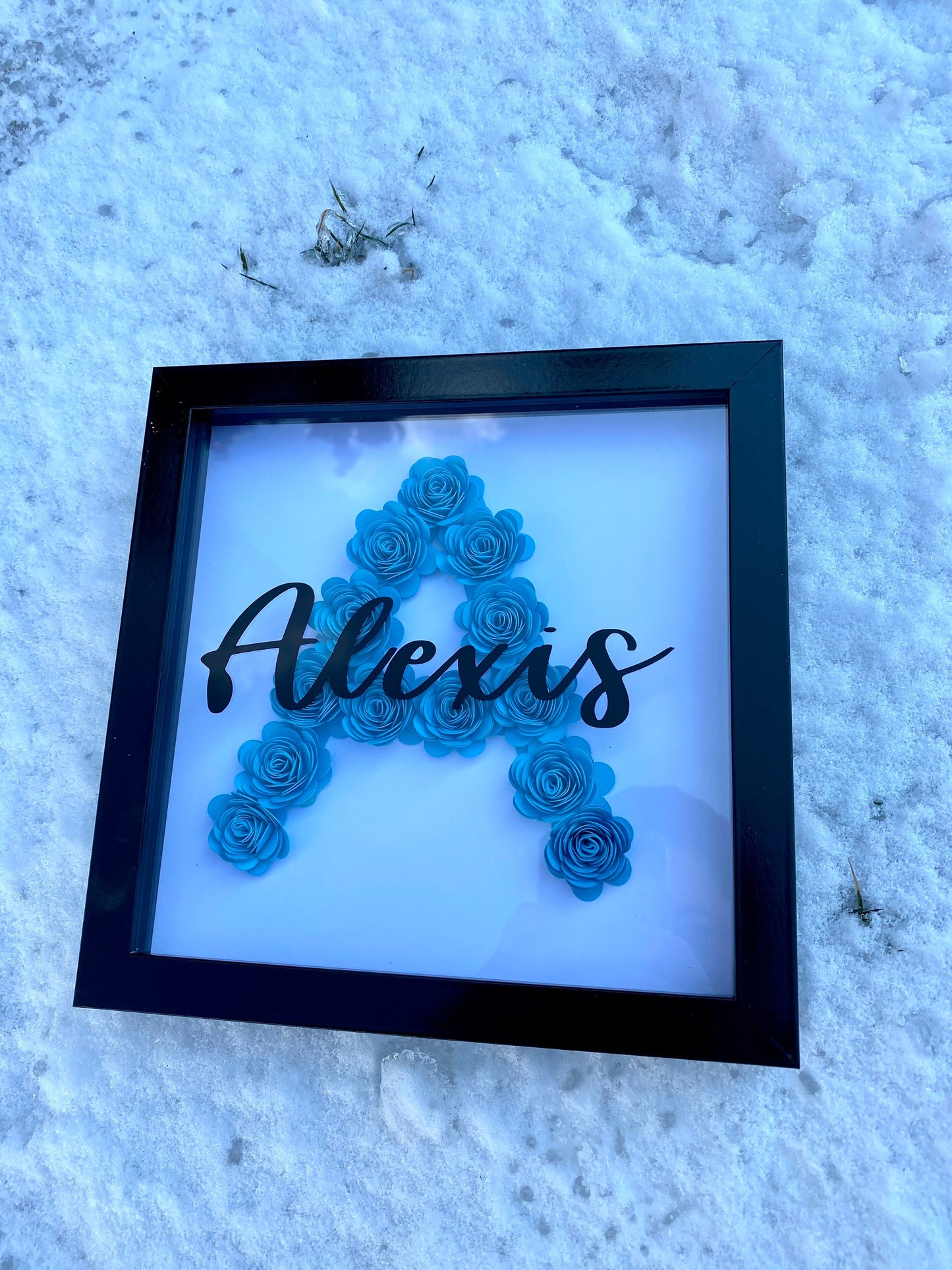 Initial & Name Shadowbox with Paper Flowers - SunHavenCo