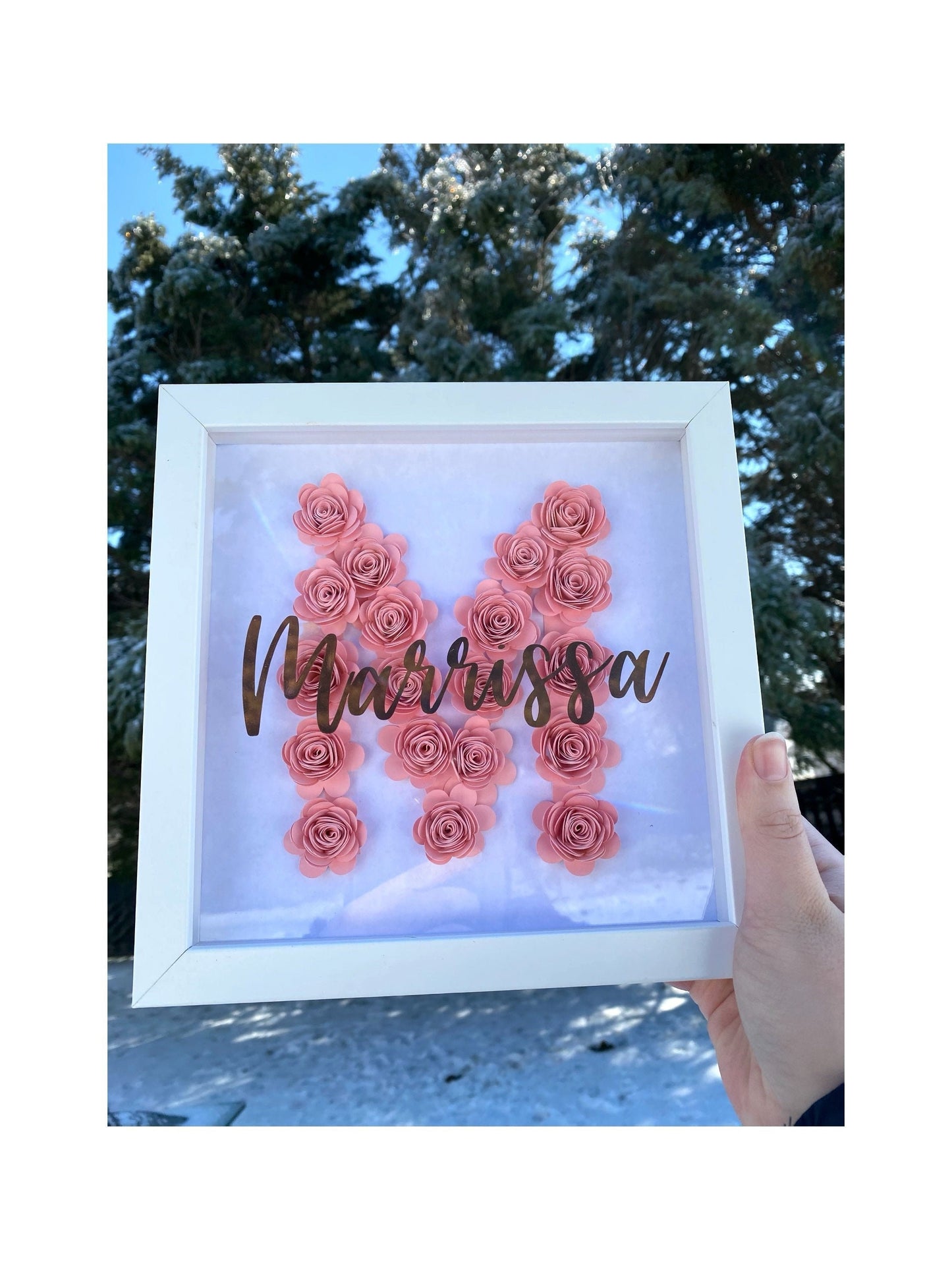 Initial & Name Shadowbox with Paper Flowers - SunHavenCo