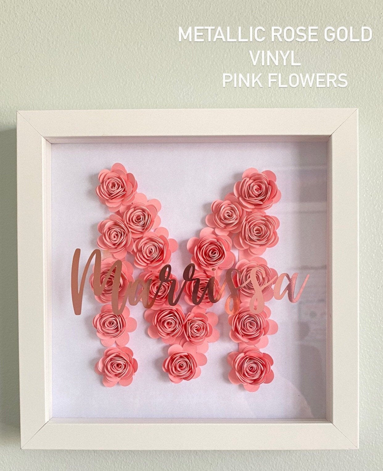 Initial & Name Shadowbox with Paper Flowers - SunHavenCo