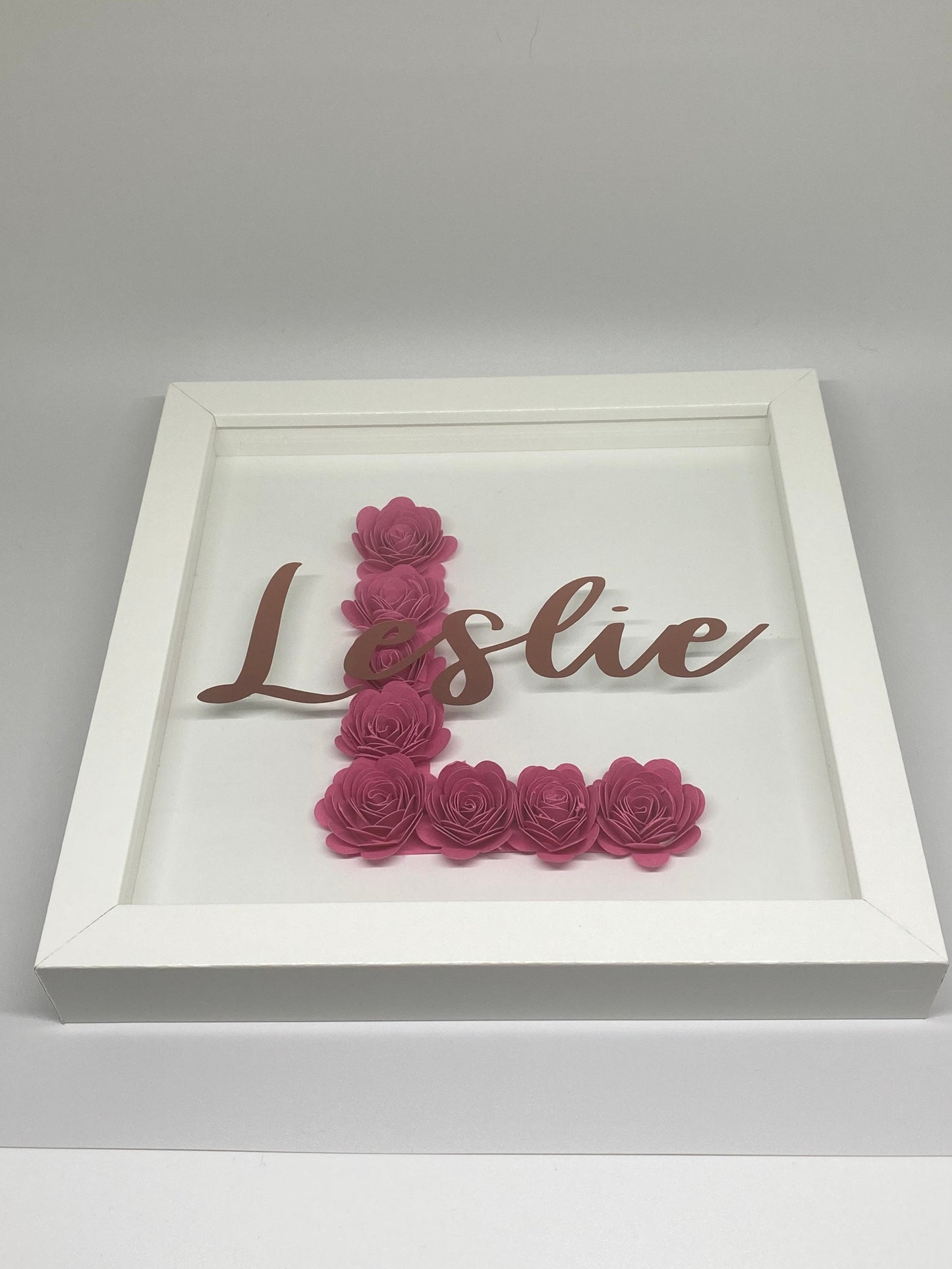 Initial & Name Shadowbox with Paper Flowers - SunHavenCo