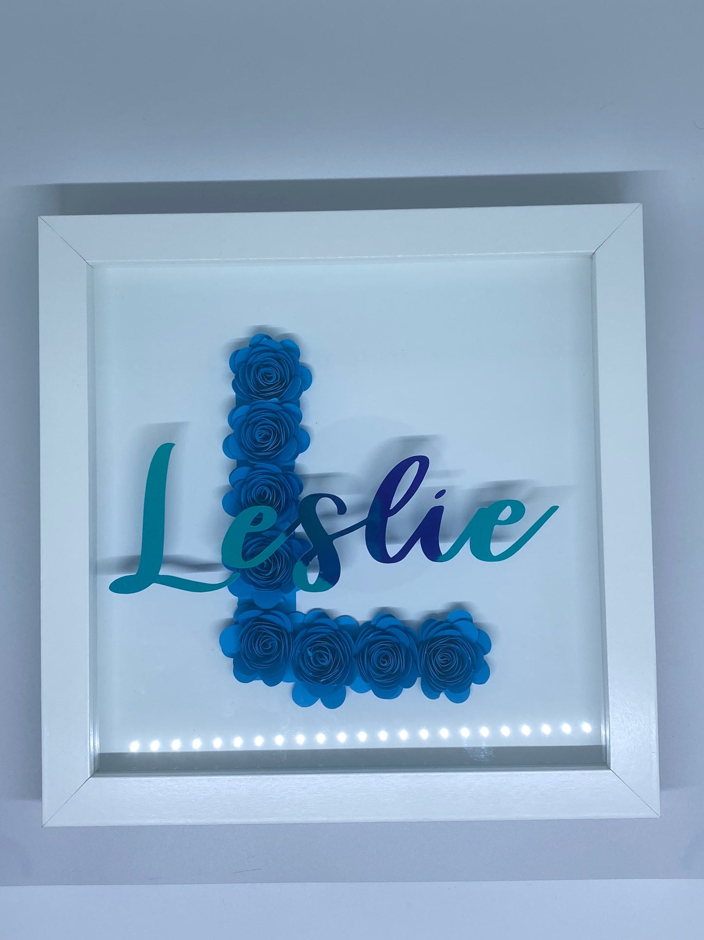 Initial & Name Shadowbox with Paper Flowers - SunHavenCo