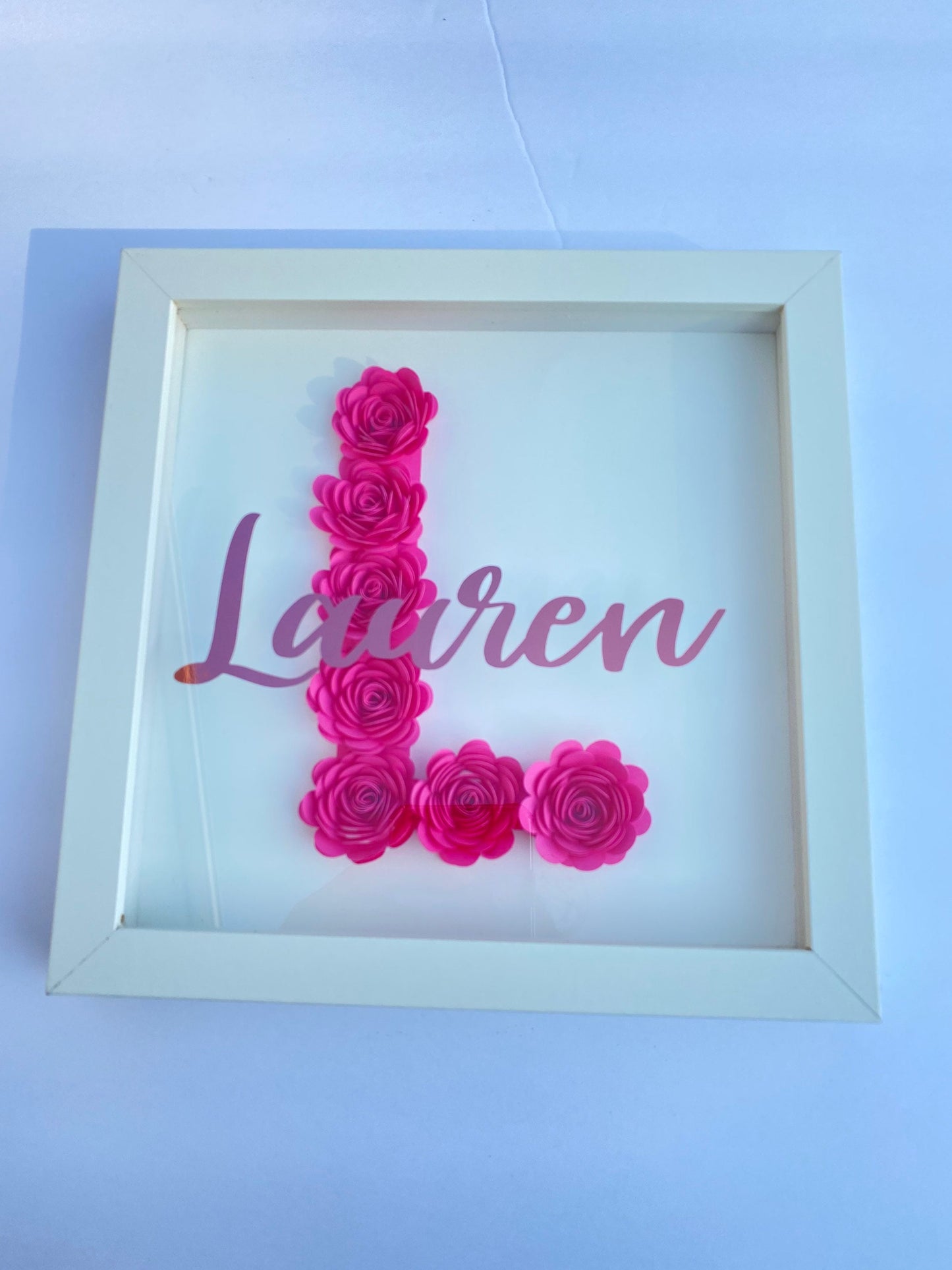 Initial & Name Shadowbox with Paper Flowers - SunHavenCo