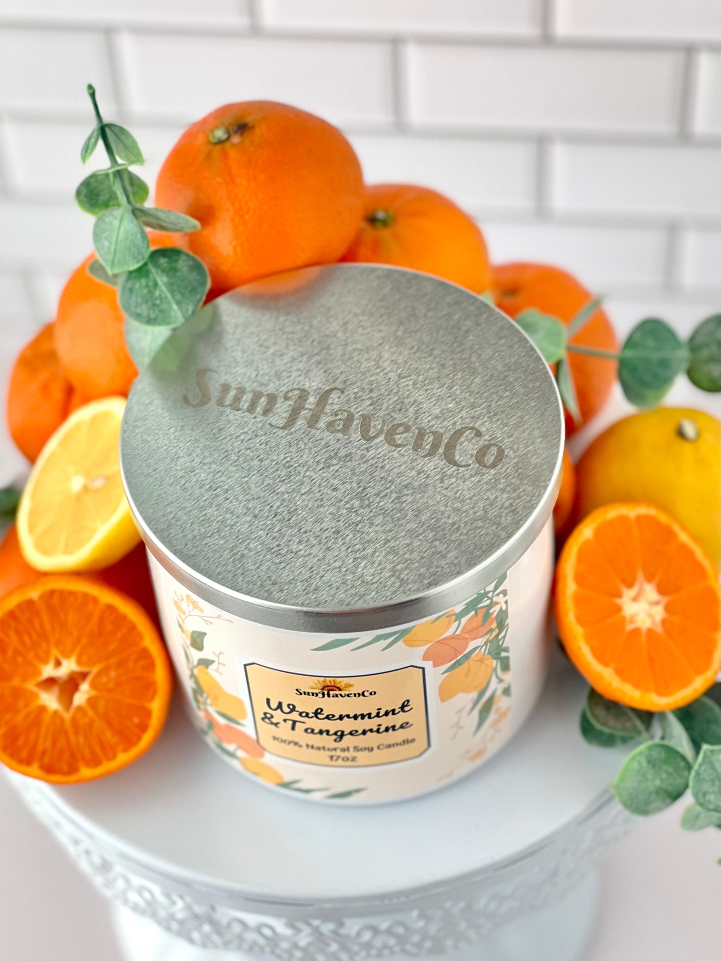 Large Watermint & Clementine Soy Wax Candles. 3 Wick Candles - SunHavenCo