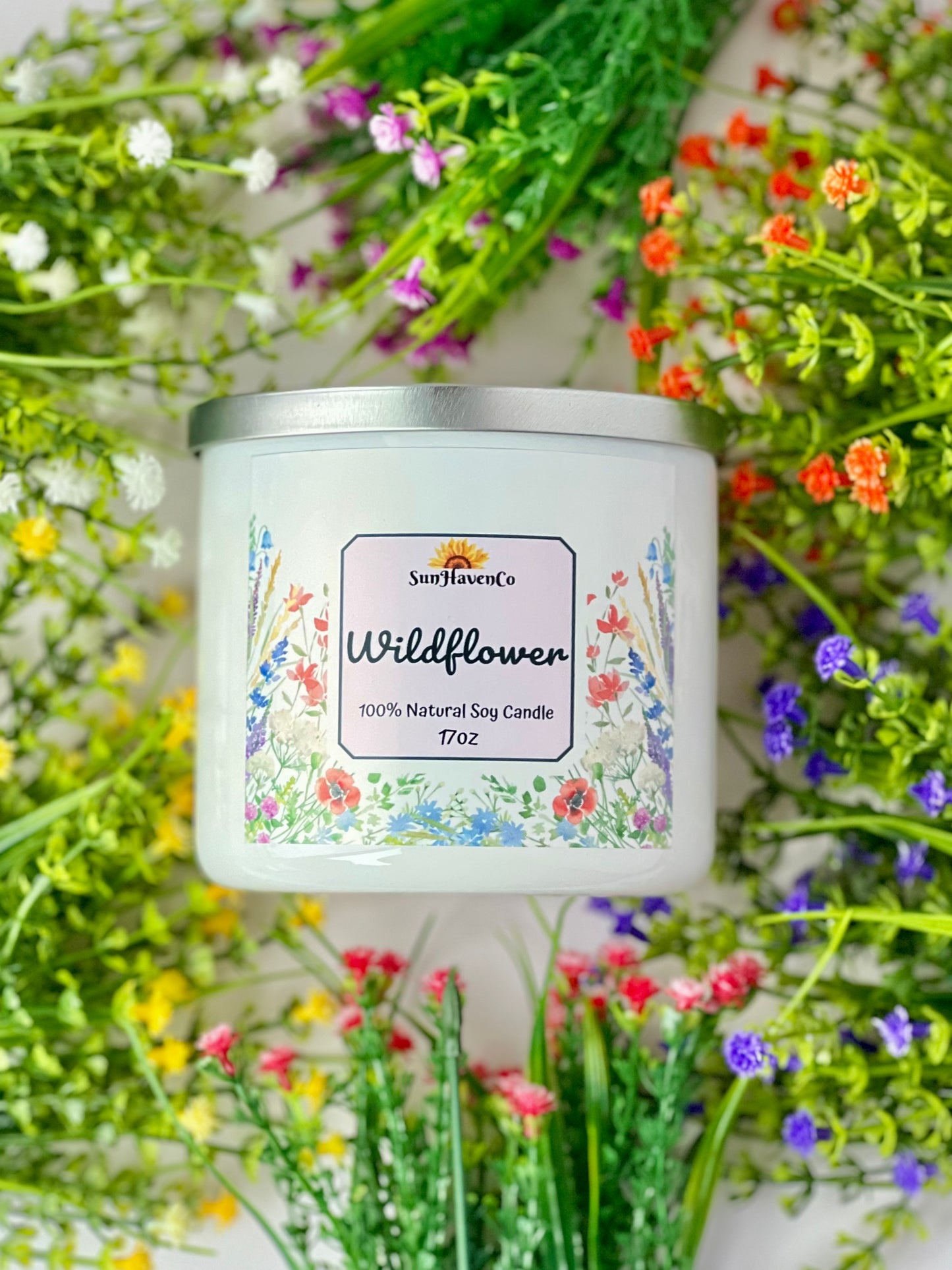 Large Wild Flowers Soy Wax Candles. 3 Wick Candles - SunHavenCo
