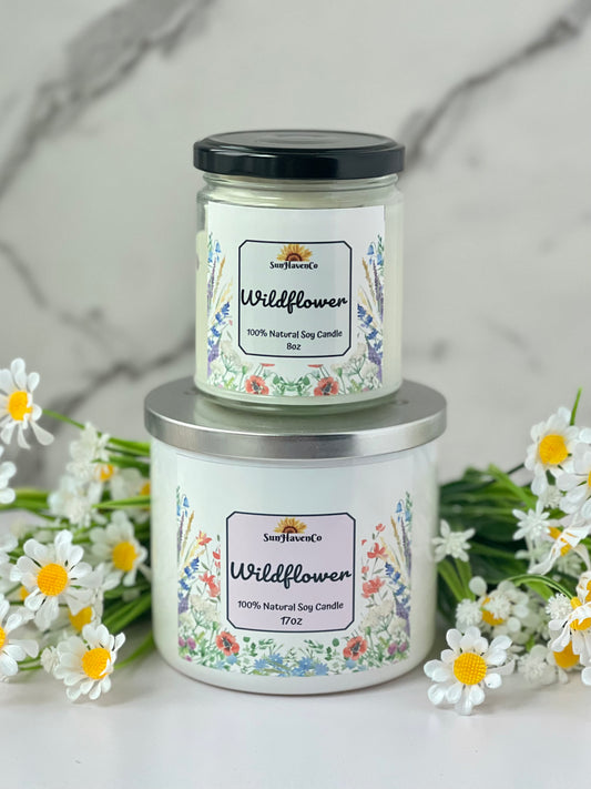 Large Wild Flowers Soy Wax Candles. 3 Wick Candles - SunHavenCo
