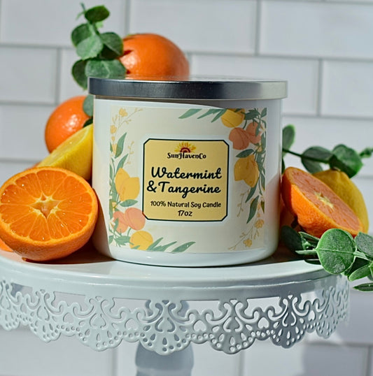 Large Watermint & Clementine Soy Wax Candles. 3 Wick Candles - SunHavenCo