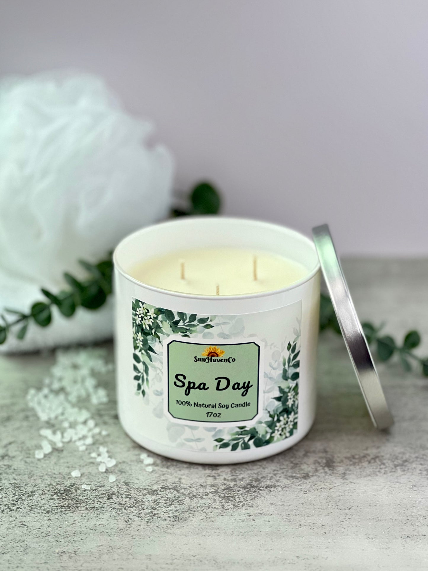 Large Spa Day Soy Wax Candles. 3 Wick Candles - SunHavenCo