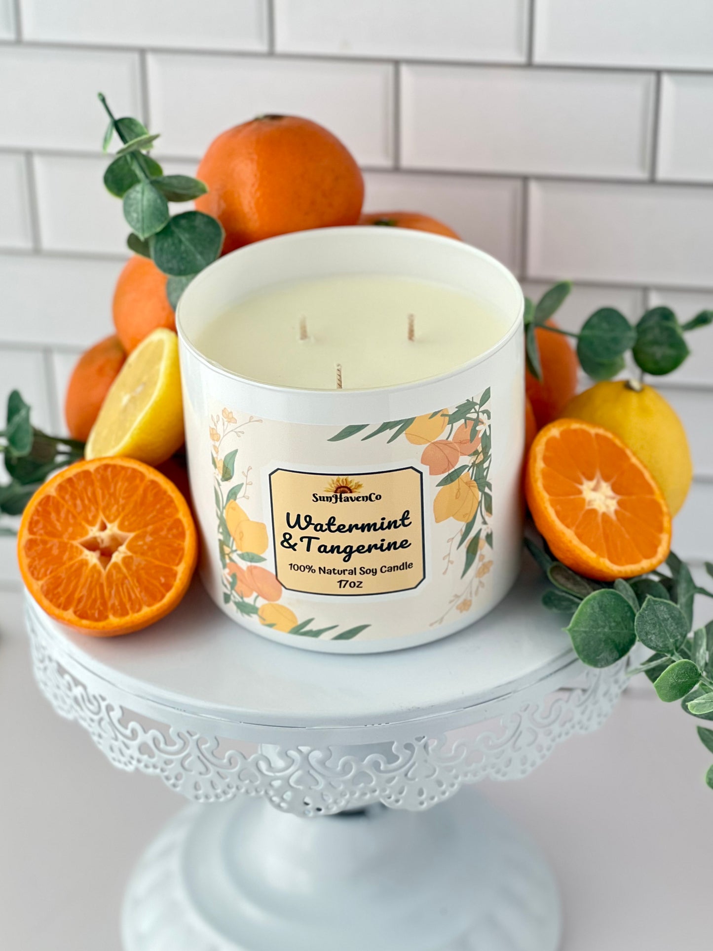 Large Watermint & Clementine Soy Wax Candles. 3 Wick Candles - SunHavenCo