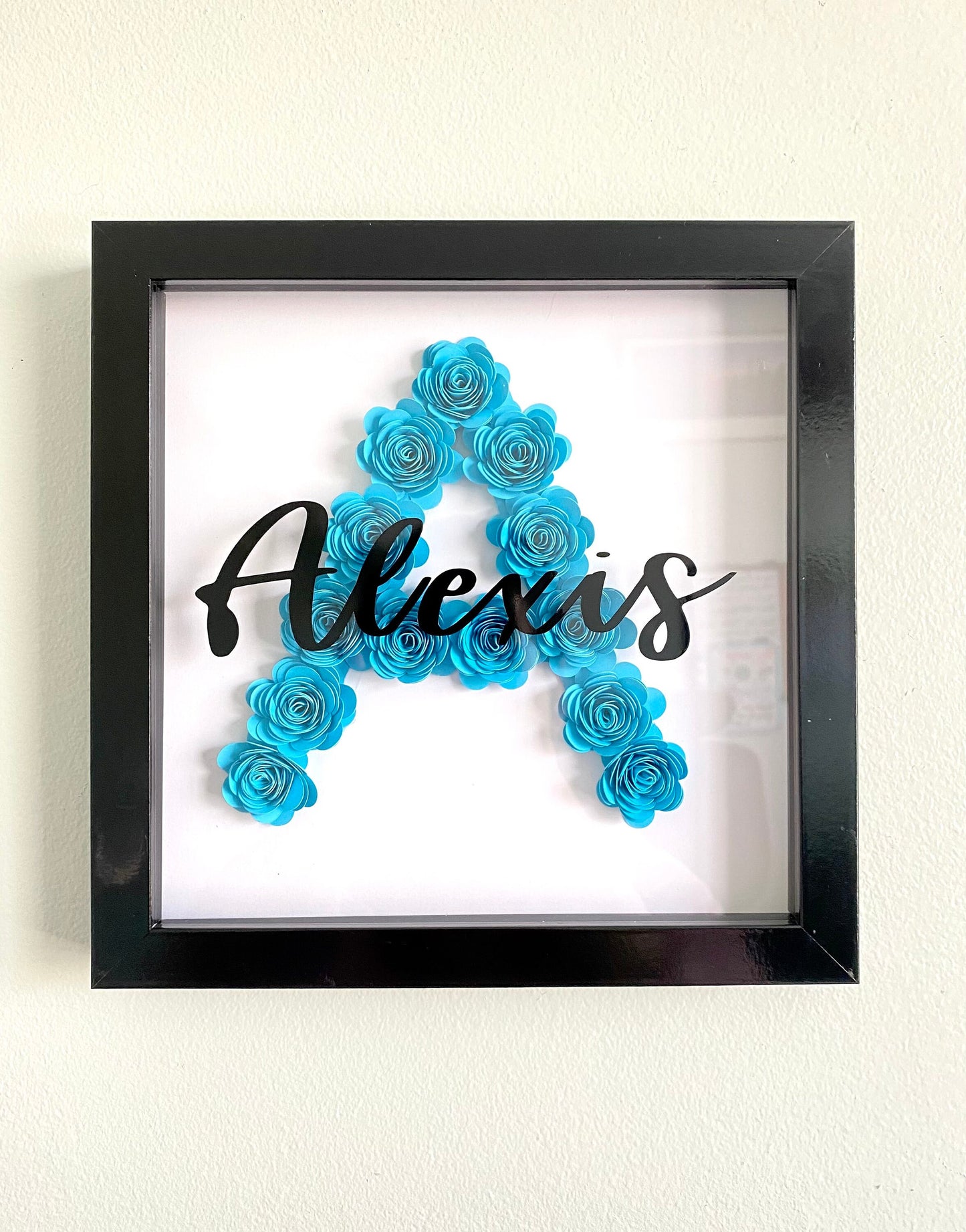 Initial & Name Shadowbox with Paper Flowers - SunHavenCo