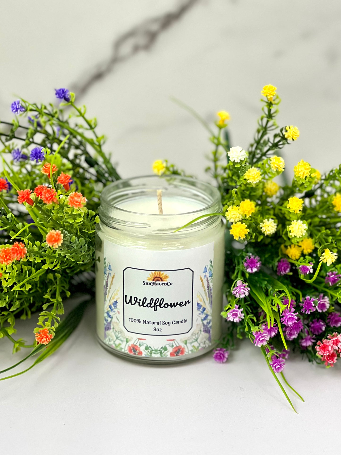 Large Wild Flowers Soy Wax Candles. 3 Wick Candles - SunHavenCo